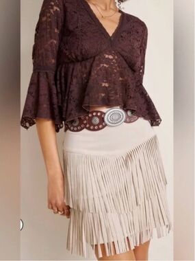 Altar'd State Cream Fringe Midi Skirt